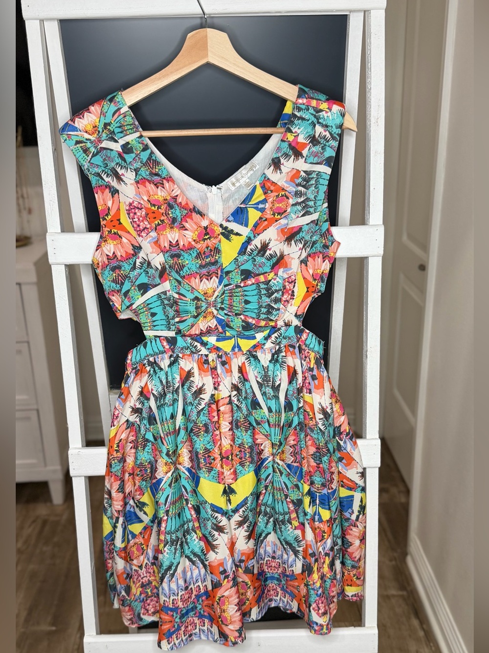 Girls Multicolor Tropical Print Fit-and-Flare Dress Cut Out at Sides